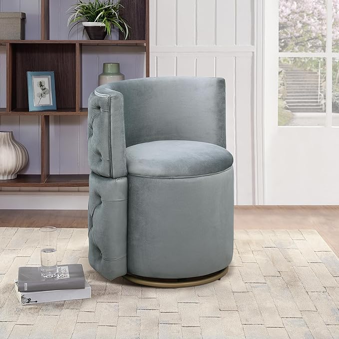 Swivel Accent Chair, Velvet Swivel Chair 360° Barrel Chair Modern Living Room Chair Uhpolstered Arm Chair with Storage Round Club Comfy Chair for Bedroom Reading Room Grey