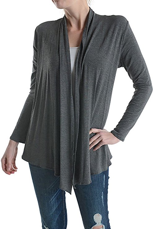 Azules Women's Rayon Span Open Front Drape Cardigan