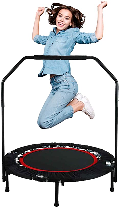 Hurbo Foldable 40" Mini Trampoline Rebounder, Max Load 300lbs Rebounder Trampoline Exercise Fitness Trampoline with Adjustable Handrail for Adults Kids