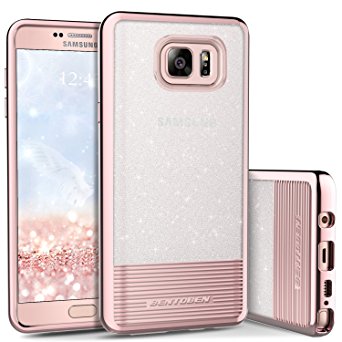 Galaxy Note 5 Case, Galaxy Note 5 Phone Case, BENTOBEN Bling Glitter Chrome Stripe Design Hybrid TPU PC Dual Layer Shockproof Slim Protective Phone Case Cover for Samsung Galaxy Note 5 Cute Rose Gold