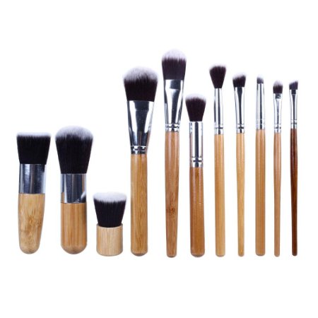 Maquita 11PCS Makeup Brush Set,Cosmetic Foundation Bamboo Powder Handle with a Brush Bag