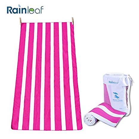 Microfiber Restro Cabana Stripe Towel by Rainleaf.Perfect Beach & Travel Towel. Fast Drying - Antibacterial - Super Absorbent - Ultra Compact.