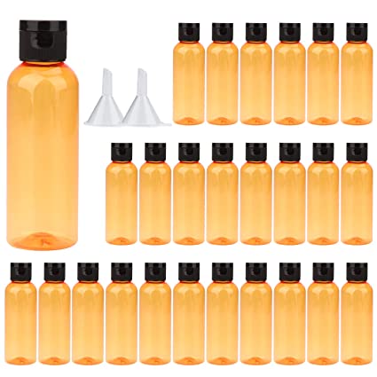 Travel Bottles ，3oz Plastic Small Squeeze Bottles Leak Proof Silicone Travel Size Containers With Flip Cap and Funnels(26Pack, Orange)