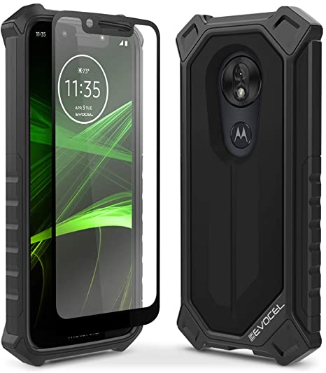 Evocel Motorola Moto G7 Play Phone Case, [EvoGuard Series] Premium Full Body Case with Glass Screen Protector for Motorola Moto G7 Play, Black