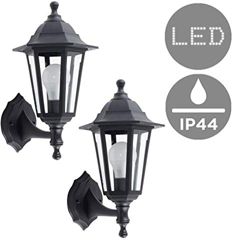 Pair of - Traditional Style Black Outdoor Security IP44 Rated Wall Light Lanterns