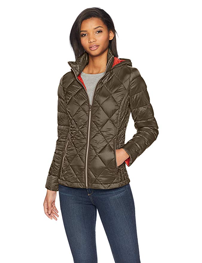 Lucky Brand Women's Short Packable Down Coat with Quilt Detail