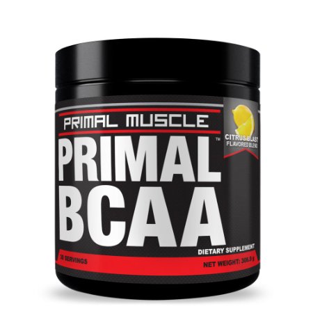 PRIMAL BCAA Drink Mix - Build Lean Muscle Mass, Recover From Workouts Fast, Reduce Body Fat Levels And Maximize Endurance. Citrus Blast Flavor - Money Back Guarantee!