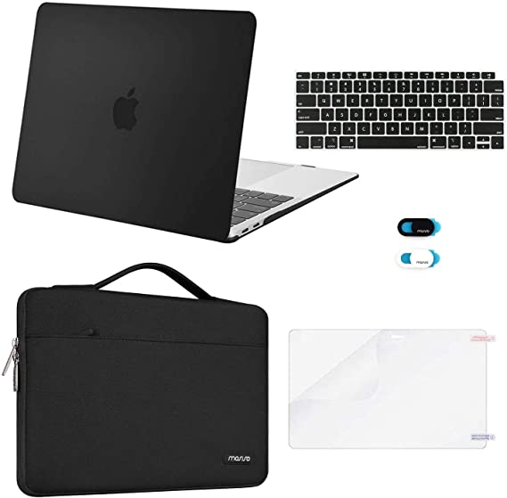 MOSISO MacBook Air 13 Inch Case 2019 2018 Release A1932 with Retina Display, Hard Shell&Carrying Sleeve Bag&Keyboard Cover&Webcam Cover&Screen Protector Compatible with Mac Air 13, Black