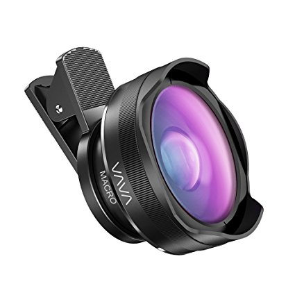 VAVA Cellphone Camera Lens Kit with Dual 0.45x/100 Wide Angle and 12.5x Macro Lenses (Petal Design Lens Hood, Broadband Antireflective Coating, Elongated 3 cm Clip, Lens Slot for Dual Camera Setups)