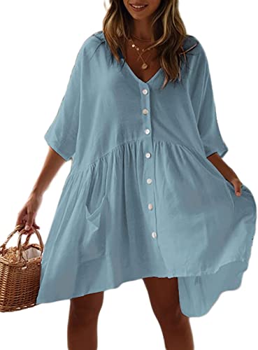 Bsubseach Women Casual Swimsuit Cover Up Blouses Button Down Beach Tunic Dress Bathing Suit Coverup