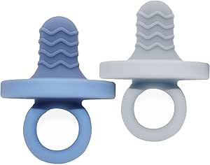 SILITEETHE by Kushies - Soothing Textured Teething Toy -2 Pack - BPA-Free - Blue/Mineral Blue