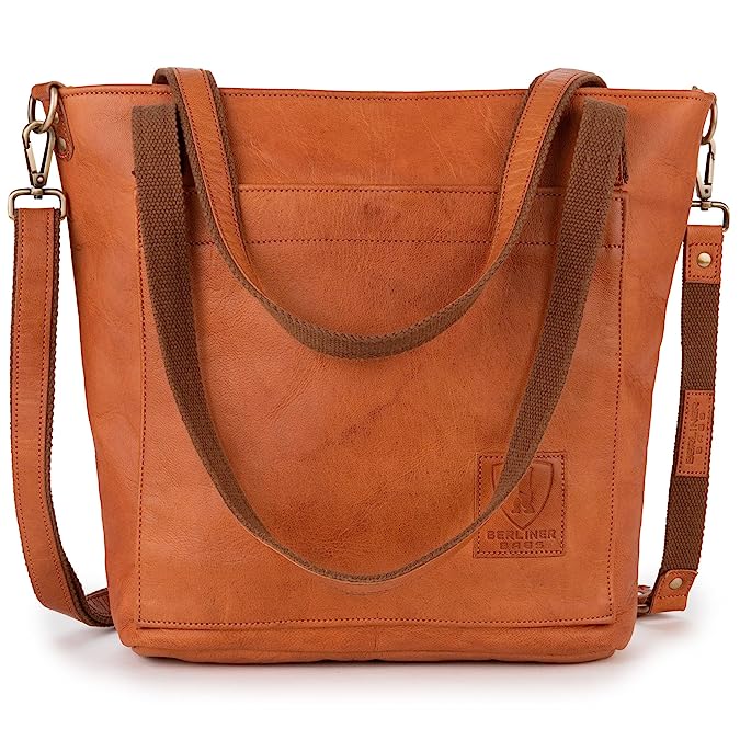 Berliner Bags Vintage Leather Shoulder Bag Verona, Large Handbag for Women - Brown, Brown, One Size