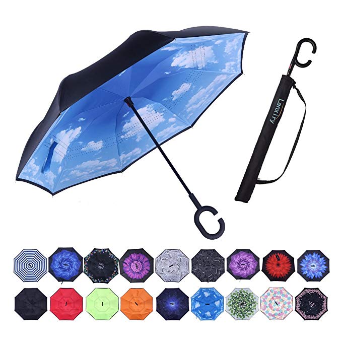 Umbrella,Windproof Waterproof Golf Umbrella,Double Layer Folding Inverted Anti-UV Protection Umbrellas,Reverse Sun Umbrella With C-Shaped Handle,Upside Down Umbrella for Car Rain Outdoor (high clouds)