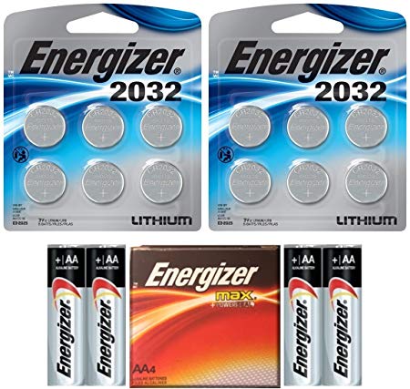12 Energizer CR2032 3v Lithium Coin Cell Batteries Dl2032 ECR2032 (2x6), And 4 Energizer AA Max Alkaline Batteries