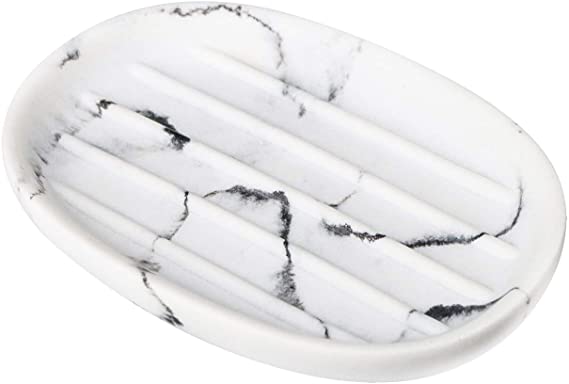 TOPSKY Soap Dish, Soap Saver, Easy Cleaning, Dry, Stop Mushy Soap-Resin (Marble Effect- White)