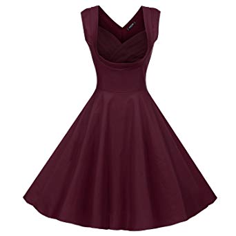 ACEVOG Women's 1950s V Neck Vintage Cut Out Retro Party Cocktail Swing Dresses