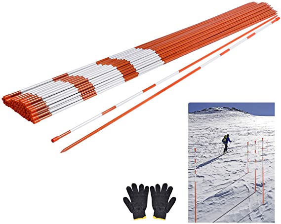 Newtion 50PCS 4FT/48 x 5/16" Dia,Snow Plow Markers,3-Segment Tape Orange Reflective Fiberglass Snow Stakes Driveway Marker Set with Nylon Gloves for Snow Plowing