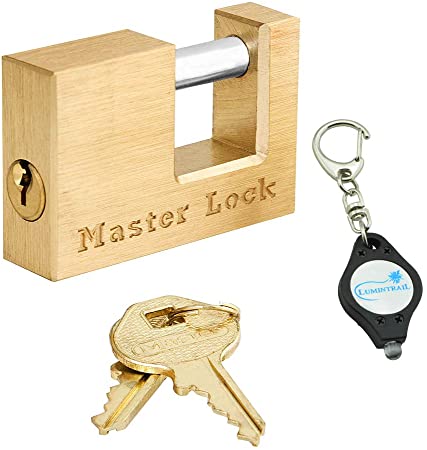 Master Lock 605DAT Coupler Latch Lock-Solid Brass Trailer Lock Bundle with Lumintrail Keychain Light