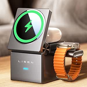 LISEN 3 in 1 Ladestation für Apple Watch Und iPhone,Cube Mehrere Geräte für Magsafe Ladestation 15W Wireless Charger für iPhone Magsafe Stand Tragbar iPhone Apple Ladestation Fit Apple Watch Airpods