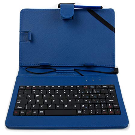 DURAGADGET Deluxe Blue Faux Leather Micro USB (QWERTY) Keyboard Case with Built-in Stand for The Linx 820