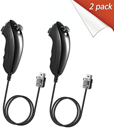 2 Pack Wii Nunchuck Controllers, Nunchuck Controller Remote Jostick for Wii Wii U Video Game Console Black
