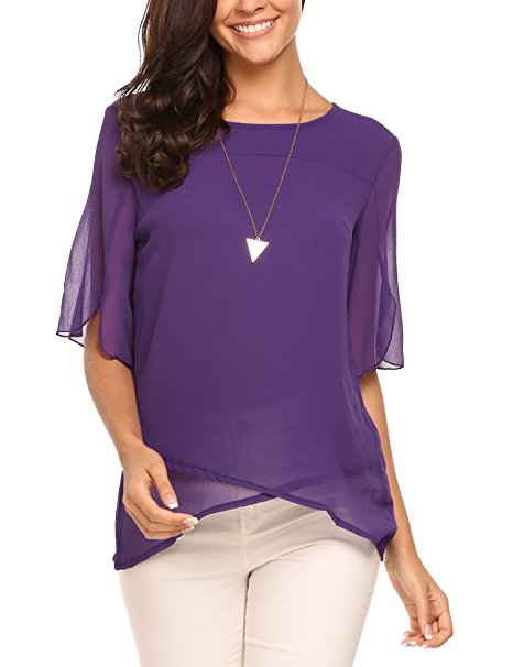 Beyove Women's Loose Casual Ruffle Half Sleeve Chiffon Top T-shirt Blouse