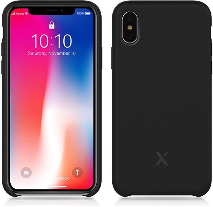 Xcentz iPhone X Silicone Case, Soft Liquid Silicone Case with Microfiber Lining, Camera and Screen Protection, Wireless Charging, Anti Fingerprint Case (Black)