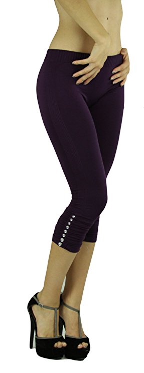 ToBeInStyle Women's Rhinestone Accent Ruched Leggings