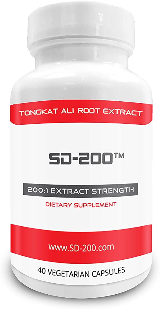 Pure Science SD-200 Tongkat Ali Extract - Derived from 80g of Tongkat Ali Powder with 200:1 Extract Strength - 40 Capsules