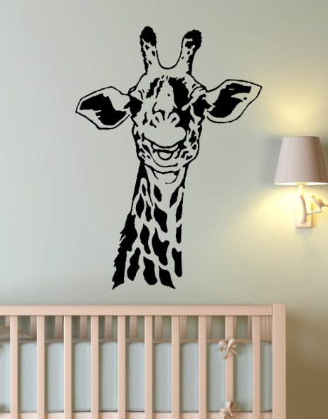 Stickerbrand© Animals Vinyl Wall Art African Safari Giraffe Wall Decal Sticker - Black, 30" x 21". Easy to Apply & Removable.