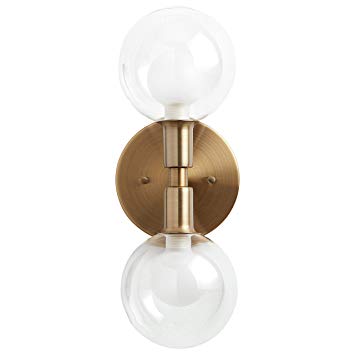 Rivet Mid-Century Modern Wall Sconce, 13.5"H, With Bulb, Gold with Glass Globe