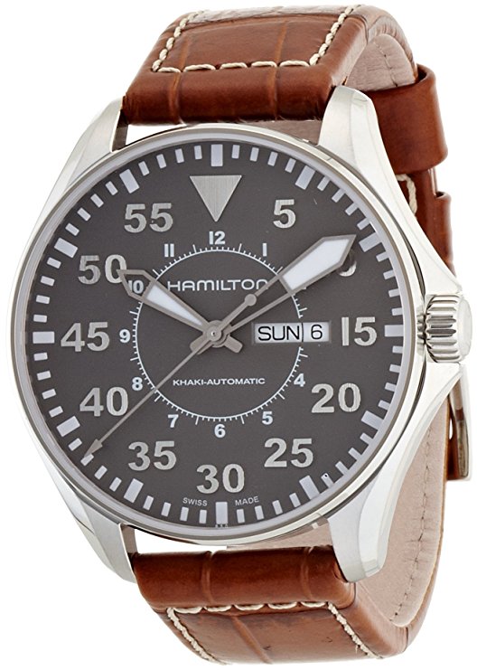 Hamilton Men's H64715885 Khaki Pilot Automatic Stainless Steel Watch with Brown Croco-Embossed Watch