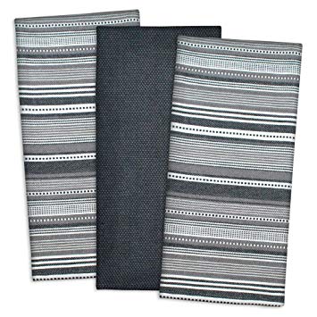 DII Cotton Pre Shrunk Urban Stripe Dish Towels, 20x30" Set of 3, Modern Design Kitchen Towels for Cooking and Baking-Black
