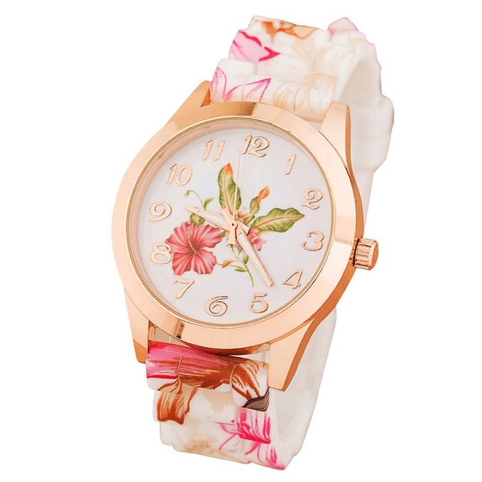 Bestpriceam Women Silicone Printed Flower Causal Quartz Wrist Watches Pink