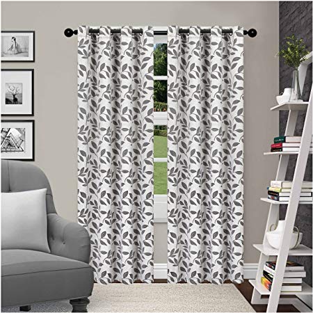 Superior Leaves Blackout Curtain Set of 2, Thermal Insulated Panel Pair with Grommet Top Header, Beautiful Leaf Jacquard Room Darkening Drapes, Available in 4 Lengths  - Grey, 52”x84” each