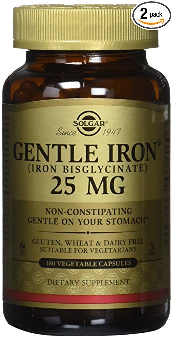 Solgar - Gentle Iron 25 MG 180 Vegetable Capsules (2 Pack) - Promotes Red Blood Cell Production