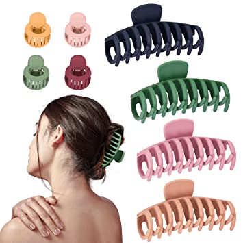 Big Hair Clips for Women Girls 4.34in 8Pack Strong Hold Large Hair Claw Clips for Thick Hair With Small Hair Clips,Nonslip Jumbo Claw Hair Clips Barrettes for Thick Long Hair Accessories Gift