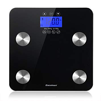 Excelvan Digital Body Fat Weight Scale, Body Composition Analyzer Health Monitor with Large Backlit Display, 7 Accurate Health Metrics Measurements, Black