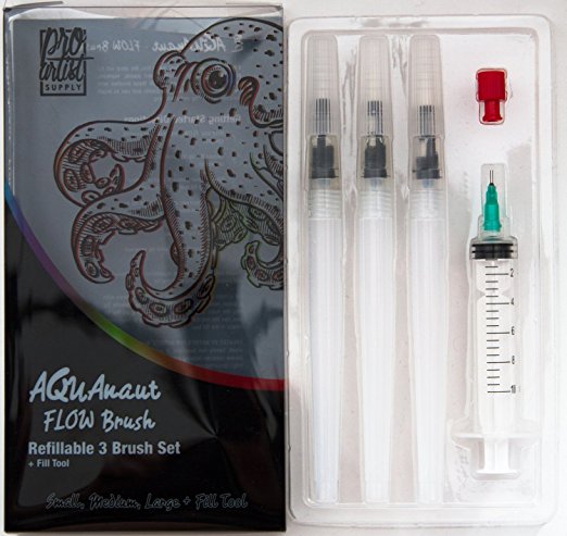 AQUAnaut Flow Refillable Water Brush Pen Set - 3 Ink and Paint Art Pens, Plus Fill Tool, don't miss this Limited Time SUPER Sale
