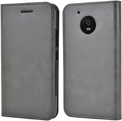Mulbess Slim Motorola Moto G5 Case, Flip Leather Phone Cover with Card Holder for Motorola Moto G5, Gray