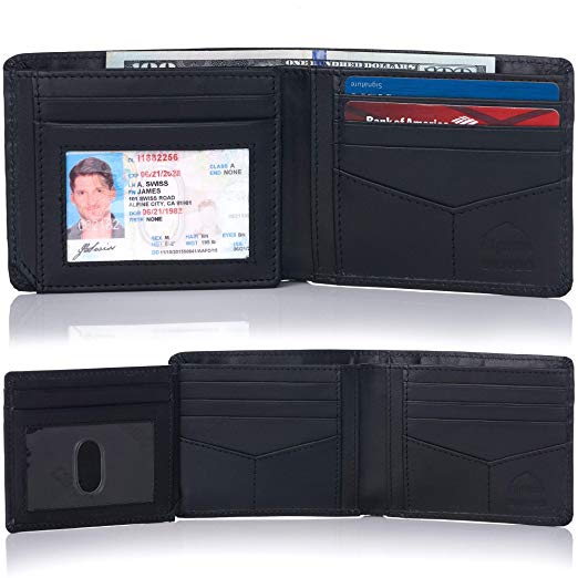 Alpine Swiss RFID Luka Men's Flip ID Wallet Deluxe Capacity ID Bifold With Divided Bill Section Camden Collection