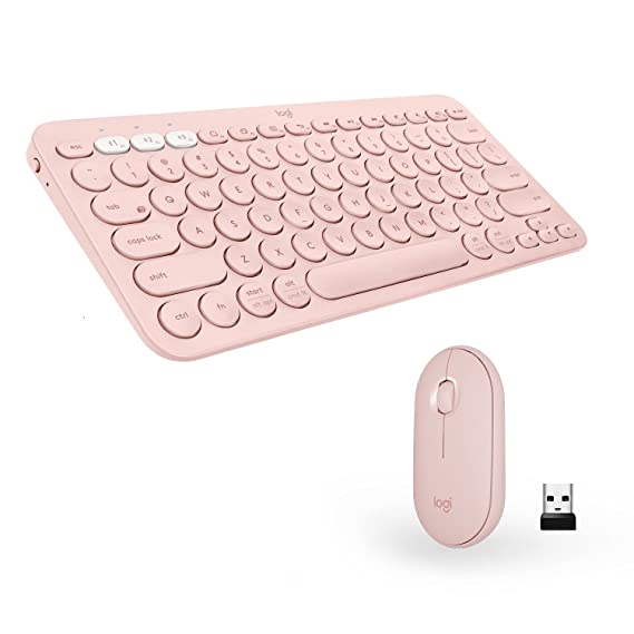 Logitech K380 Wireless Multi Device Bluetooth Keyboard for PC/Mac/Laptop/Smartphone/Tablet with M350 Pebble Bluetooth Wireless and Mouse Set (Rose)