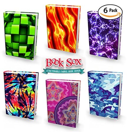 Book Sox Stretchable Book Cover: Jumbo 6 Print Value Pack. Fits Most Hardcover Textbooks up to 9 x 11. Adhesive-Free, Nylon Fabric School Book Protector. Easy to Put On Jacket. Wash & Re-Use