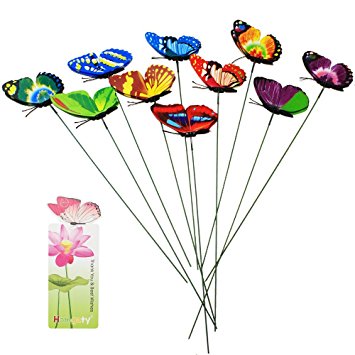 Homgaty 7cm 10Pcs Colourful Garden Butterflies On Sticks Plant Yard Decoration With Butterfly Bookmark