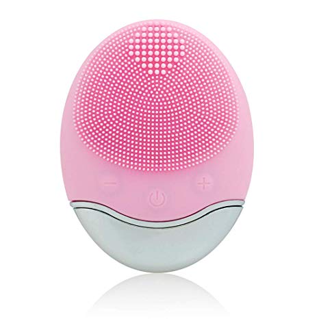 Sonic Facial Cleansing Brush, Soft Silicone Waterproof Face Cleanser Bamboo Charcoal Wireless Charging Travel Size Massager for Skin Exfoliation, Deep Cleansing, Anti Aging - Pink