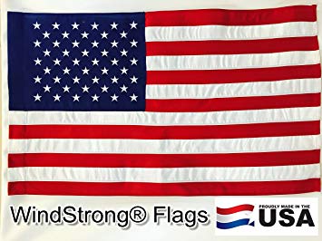 Windstrong® 2.5x4 FT 30x48 US American Flag (Pole Sleeve-Banner Style) Commercial 2 Ply Polyester (Embroidered Stars Sewn Stripes) 100% Made in the USA