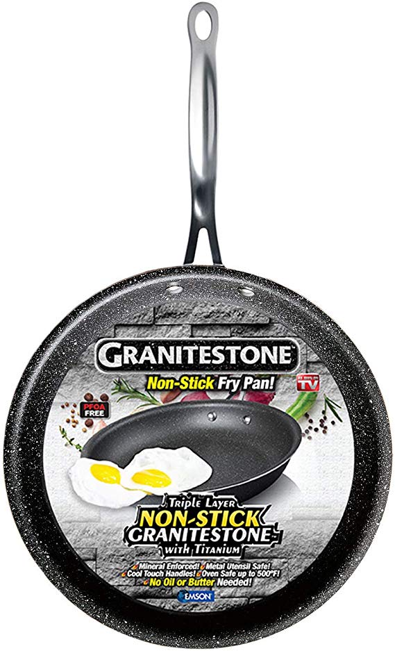 GRANITESTONE 2591 Non-stick, No-warp, Mineral-enforced Frying Pans With"Stay-Cool" Handles PFOA-Free As Seen On TV (8-inch)