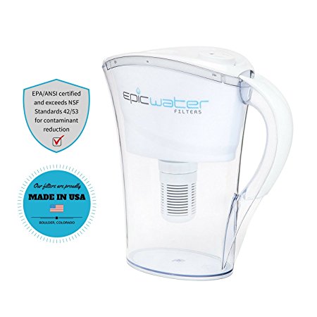 Epic Thrive Slim pH+ Water Filtration Pitcher with 1 Alkaline Filter | Increases Alkalinity up to 9.5 | Removes 99.99% of Tap Water Contaminants Like Lead, Copper, Fluoride | Clear, Holds 32 oz.