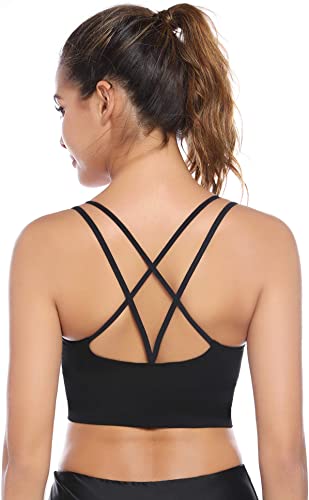 Aibrou 1-3 Pack Strappy Sports Bras for Women Longline Padded Medium Support Yoga Workout Bras