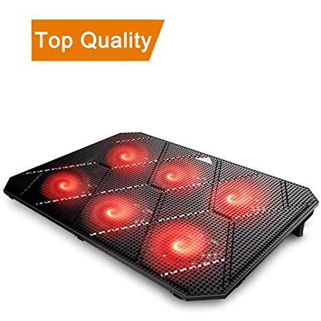 Pccooler Laptop Cooling Pad, Powerful Slim Quiet Laptop Cooler for Gaming Laptop - 6 Red LED Fans - Dual USB 2.0 Ports - Portable Height Adjustable Laptop Stand, Fits 12-17 Inches (PC-R6)